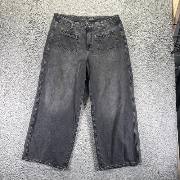 Old Navy Denim - Old Navy Drapey Jeans Women 16 Gray Cotton Denim Wide-Leg Faded High-Rise Baggy